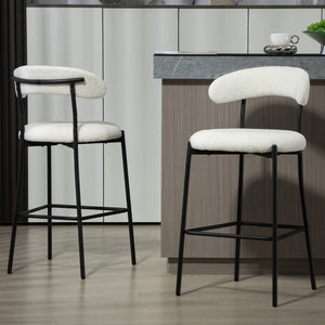 English Elm 26'' Modern Counter Height Bar Stools In Snow Fabric With Durable Black Powder-Coated Base & Footrest W2215P196282