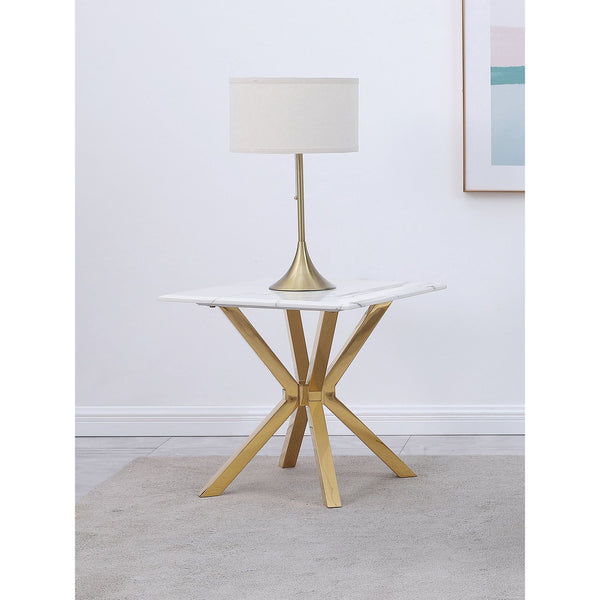 English Elm Kensington Sculptural Gold End Table with Faux Marble Top, Beveled Edge, Star Pedestal Accent (23") B062S00611