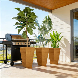 English Elm Classic Faux Wood Polypropylene Tall Outdoor Planters Set of 3 for Patio or Deck T3971P496256