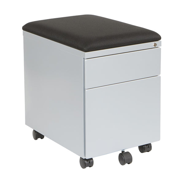 OSP Home Furnishings Mobile File Cabinet with Padded Seat Locking Drawers and Casters for Home Office Use BXPMC22BF-SV