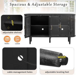 English Elm TREXM Modern Farmhouse Sideboard Cabinet with Fluted Panels, Tempered Glass Doors & Adjustable Shelves Black N715P264923B