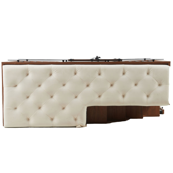 English Elm 56"L, 56"L Mid-Century Walnut Dog Crate Bench Ottoman with Sliding Barn Door, Padded Removable Cushion, Wheels, 300lb耐 N843P293660W