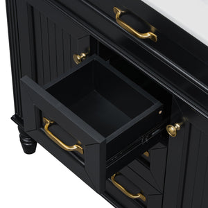 English Elm 36 Inch Bathroom Vanity with Ceramic Sink, Durable MDF & Solid Wood Frame, Soft-Close Doors, Luxe Handles, Ample Organized Storage, Modern Freestanding Design Black N725P314034B