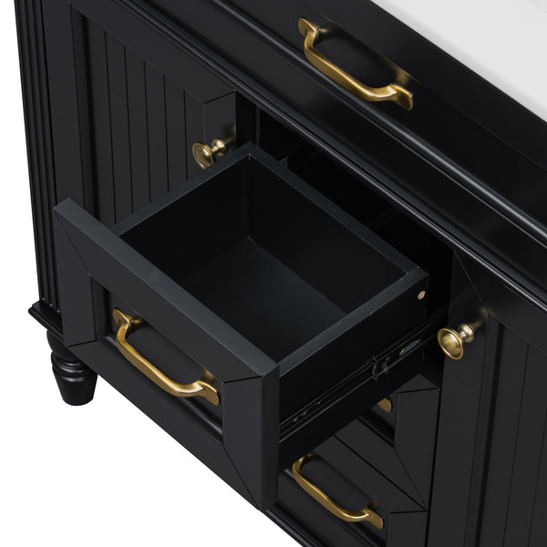 English Elm 36 Inch Bathroom Vanity with Ceramic Sink, Durable MDF & Solid Wood Frame, Soft-Close Doors, Luxe Handles, Ample Organized Storage, Modern Freestanding Design Black N725P314034B