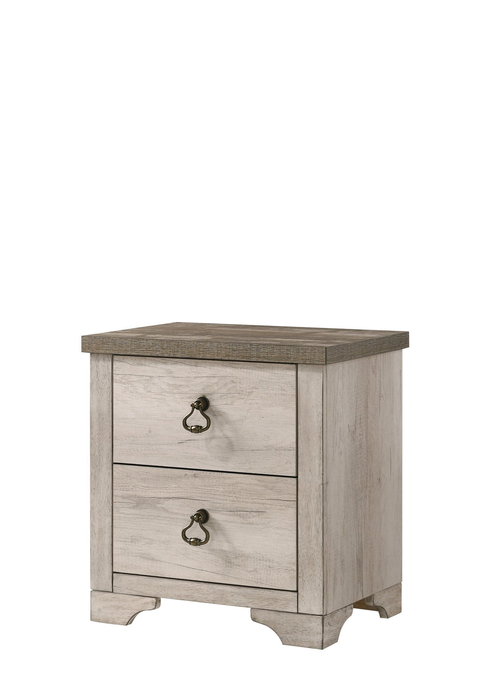 English Elm 1pc Cottage Style Distressed Nightstand with Driftwood Finish, Weathered Brown Top & Ring Pulls, 23.6"x16"x25" B2741P353777