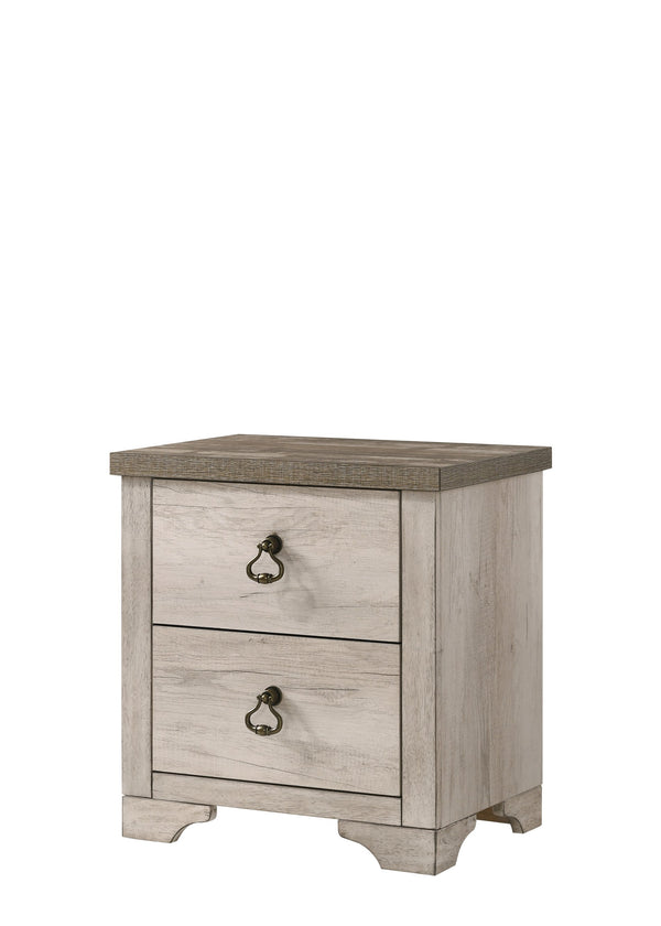 English Elm 1pc Cottage Style Distressed Nightstand with Driftwood Finish, Weathered Brown Top & Ring Pulls, 23.6"x16"x25" B2741P353777