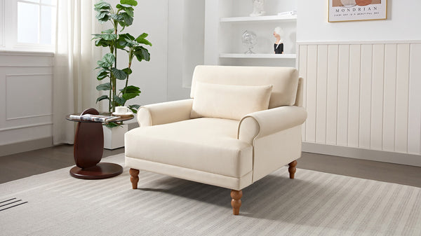 English Elm Mirod Oversized Polyester Accent Chair with Column Legs and Ergonomic Lumbar Support Beige N760S0000028B