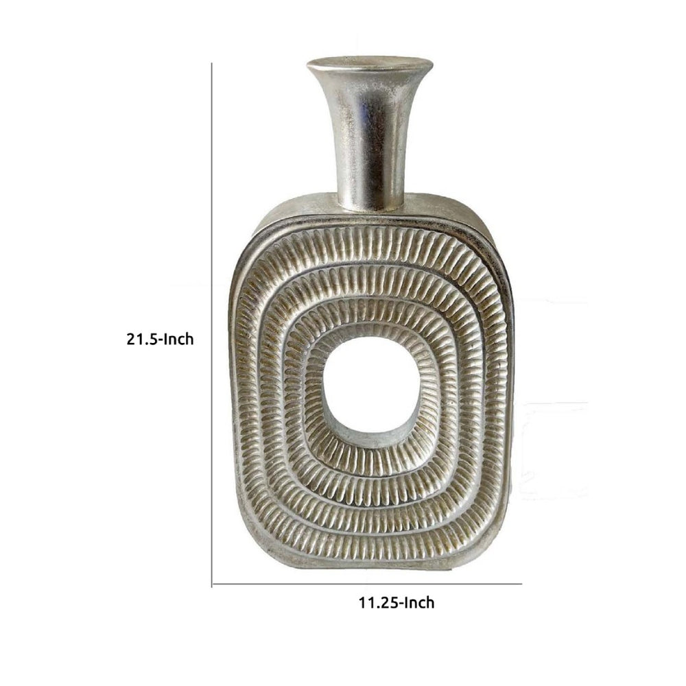 English Elm Peny Tall Silver Resin Geometric Vase Sculptural Accent for Console or Entryway B056P417022