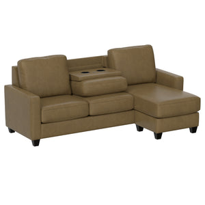 English Elm Wallace & Bay - Brown 2-Piece Sofa with Chaise - Tan Fabric Sectional, Tapered Feet, USB Console & Cup Holders B361P384484