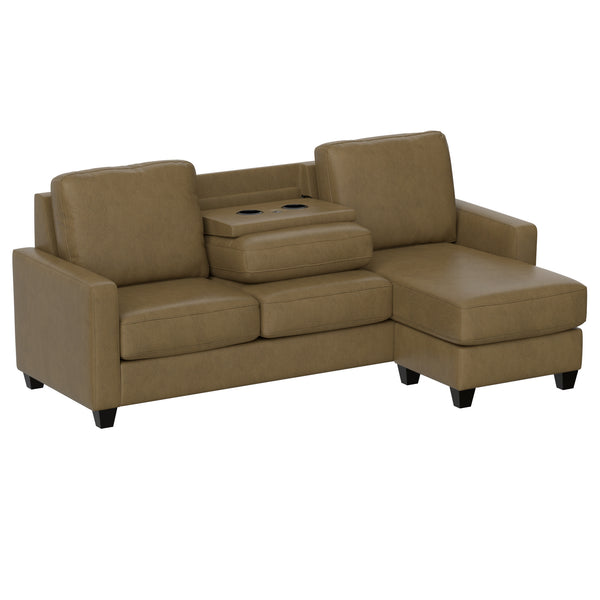 English Elm Wallace & Bay - Brown 2-Piece Sofa with Chaise - Tan Fabric Sectional, Tapered Feet, USB Console & Cup Holders B361P384484