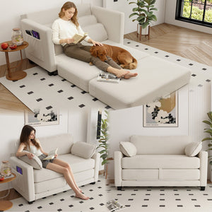 English Elm 2-in-1 Corduroy Loveseat Sleeper with Storage Converts for Living Room or Studio Beige W2715P409857
