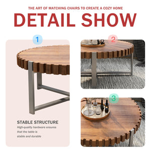 English Elm 31.4-inch Modern Circular Coffee Table with Natural Wood Grain Finish, Handmade Drum Design, Sturdy Base W1727P251174