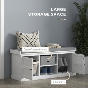 English Elm Homcom Entryway Storage Bench Padded Linen Seat Dual Cabinets White Mdf Hallway W2225P485617