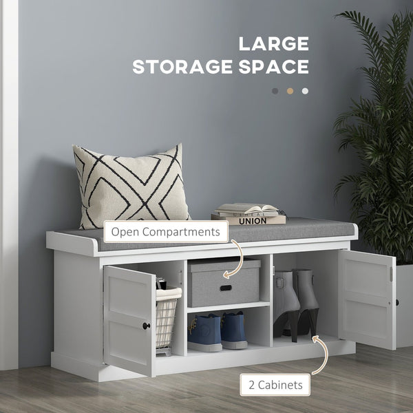 English Elm Homcom Entryway Storage Bench Padded Linen Seat Dual Cabinets White Mdf Hallway W2225P485617