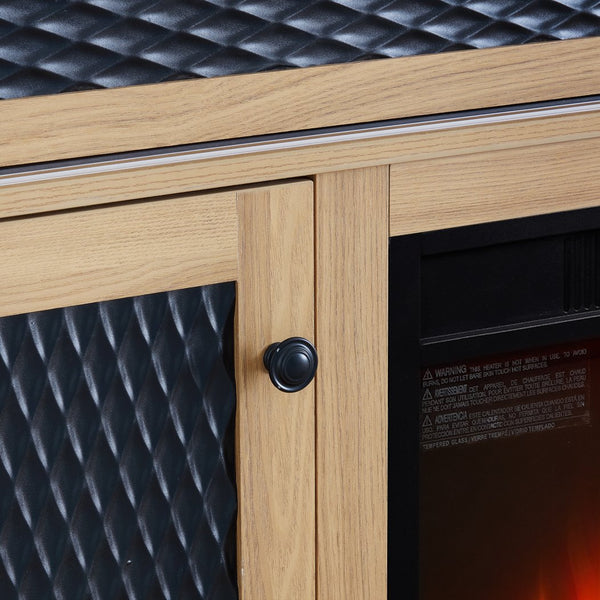 English Elm Embossed TV Stand with 23" Electric Fireplace Insert, 65" TV Console with Ample Storage & Cable Management Light Oak W1758S00034