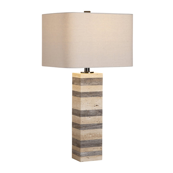 Crestview Collection 28.5"H Whitlow Travertine Table Lamp - Elegant Hand-hewn Marble Design With Oatmeal Shade & 3-way Bulb   Cvazmb019