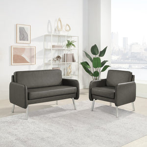 OSP Home Furnishings Lounge Chair with Faux Leather Upholstery and Chrome Legs for Reception or Waiting Areas Chair Smoke SL5601-P52