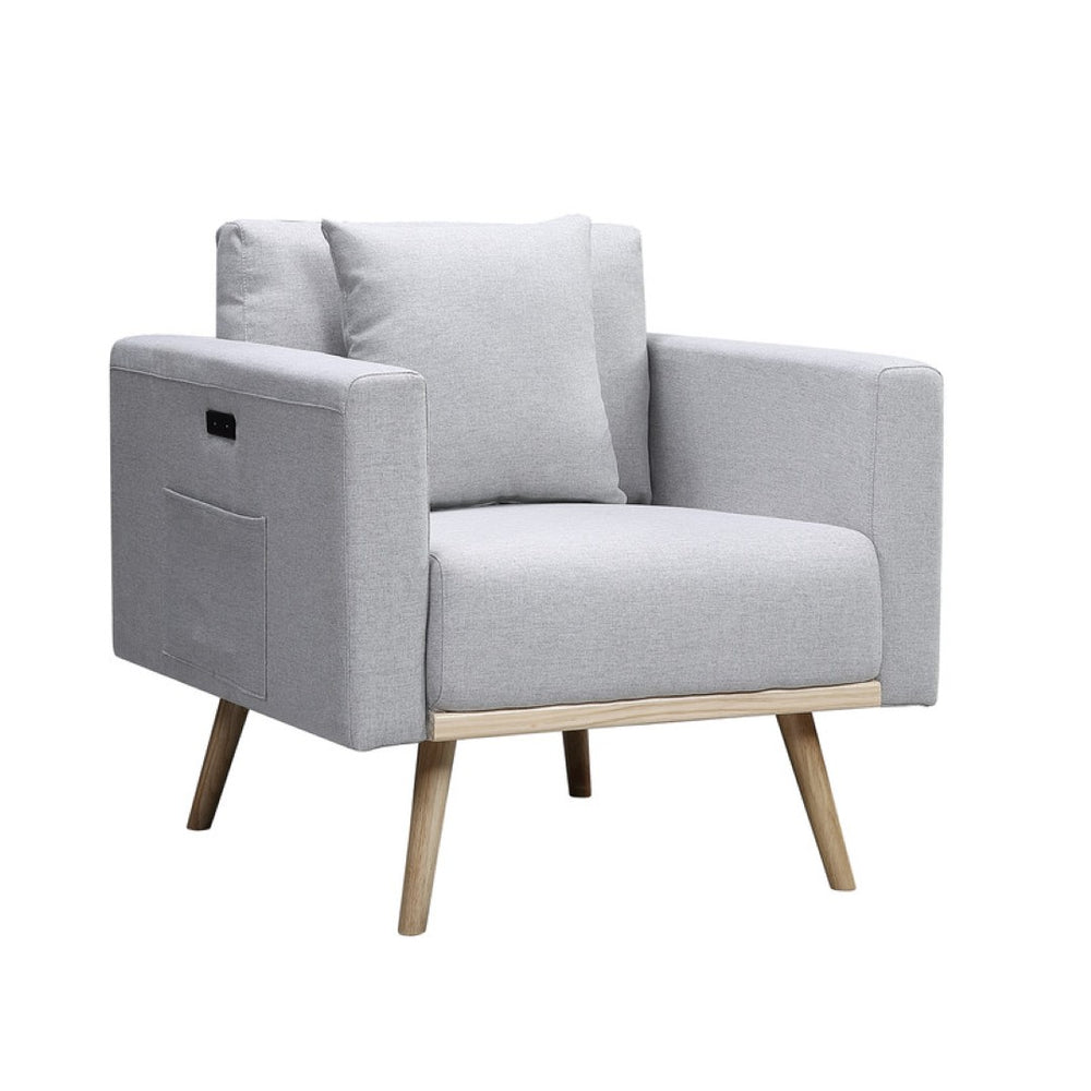 English Elm Elio Mid-century Linen Accent Chair with Usb Ports Wood Legs and Magazine Pockets B2749P413345