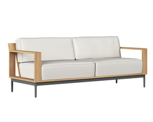 Sunpan Cagliari Sofa - Modern Outdoor Retreat with Durable Teak Wood Frame and Weather-Resistant Cushions Palazzo Cream