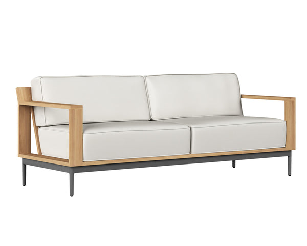 Sunpan Cagliari Sofa - Modern Outdoor Retreat with Durable Teak Wood Frame and Weather-Resistant Cushions Palazzo Cream