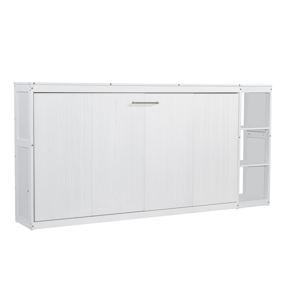 English Elm Twin Space-Saving Murphy Bed with Bookshelf and Fold-Down Desk, LVL/MDF, Compact Modern Design White GX002221AAK