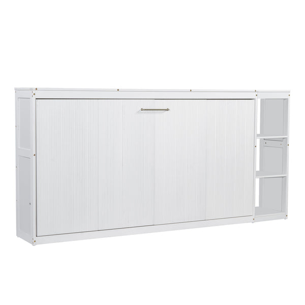 English Elm Twin Space-Saving Murphy Bed with Bookshelf and Fold-Down Desk, LVL/MDF, Compact Modern Design White GX002221AAK