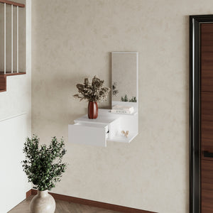 English Elm Elgin modern floating vanity with drawer and mirror, wall-mounted storage solution for small spaces White 31.5 L x 18.1 W x 5.9 H B128P237187