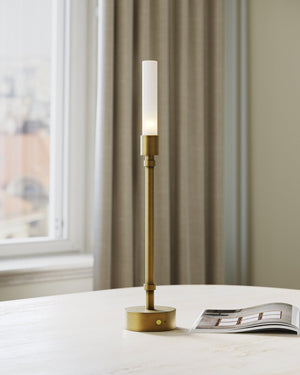 Currey & Company Paseo Brass Cordless Table Lamp - Sleek Candelabra Design With Rechargeable Base For Versatile Lighting Gold Metal ,Glass 6700-0013-currey-company