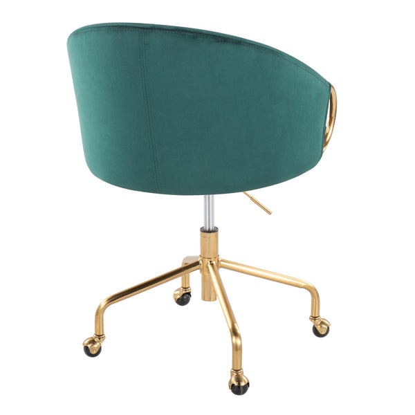 English Elm Claire Glam Task Chair with Gold Metal Base and Faux Leather Upholstery, Adjustable Swivel Comfort Green B202P223896
