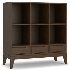 English Elm Harper Walnut Brown 6-Cube Storage with 3 Drawers - Handcrafted Wood Cabinet, Tapered Legs, 48" B136P238612