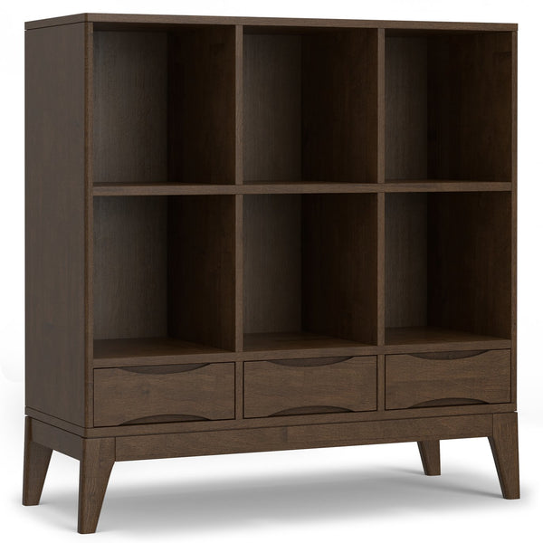English Elm Harper Walnut Brown 6-Cube Storage with 3 Drawers - Handcrafted Wood Cabinet, Tapered Legs, 48" B136P238612