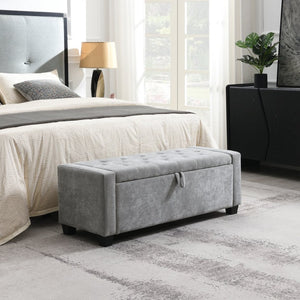 English Elm 48" Tufted Chenille Storage Bench Diamond Stitched Lift Top Seat for Bedroom Entryway Light Grey W2671P386666