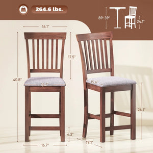 English Elm High Back Counter Stools Set of 2 Rubberwood Frame with Gray Linen Cushioned Seat T3971P476361