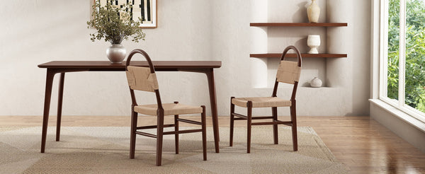 English Elm Modern Handwoven Paper Cord Dining Chairs Rubberwood Frame Set of 2 for Kitchen N762P368575D