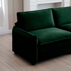 English Elm Over oversized U Shape Corduroy Sofa with Memory Foam Comfort, Modern Retro 4-Seater + Ottomans, Plush Upholstery Green W714S00742