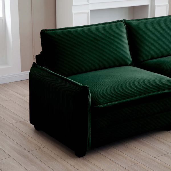 English Elm Over oversized U Shape Corduroy Sofa with Memory Foam Comfort, Modern Retro 4-Seater + Ottomans, Plush Upholstery Green W714S00742