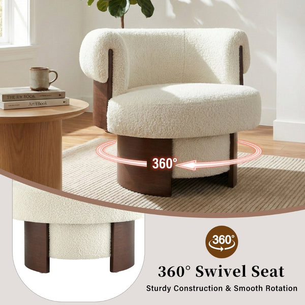 English Elm Modern Sculptural Barrel Swivel Chair Set of 2 with Bentwood Back for Living Room Beige N760S0000060A