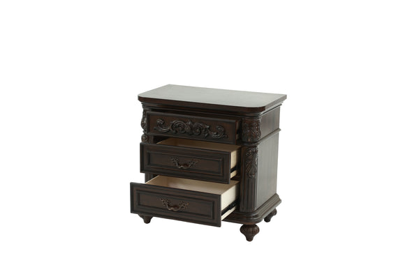 English Elm Traditional Antique Walnut Nightstand with 2 Drawers, Turned Legs, Cherry Veneer Finish, Curved Metal Pulls, 28x17x29" B011P210739