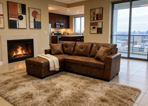 English Elm Sleeper Sectional with Pull Out Bed Storage Chaise Tufted L Shaped Living Room Sofa W5568S00006