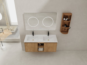 English Elm 48" Wall-Mounted Bathroom Vanity With Double Sink, Soft-Close Doors & Storage Rack For Modern Homes W999S00346