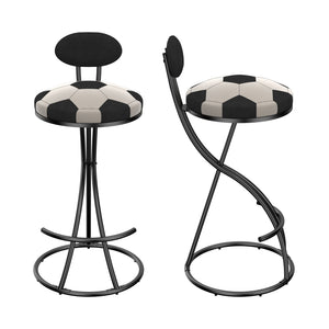 English Elm Upholstered Velvet Football Print Barstools Set of 2 — Black Metal Base, Padded Round Seat, 220lb Capacity W1757P354693