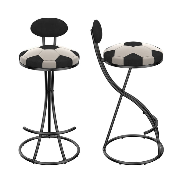 English Elm Upholstered Velvet Football Print Barstools Set of 2 — Black Metal Base, Padded Round Seat, 220lb Capacity W1757P354693
