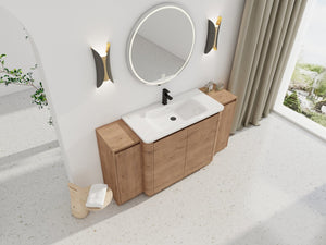 English Elm 64'' Freestanding Bathroom Vanity Oak Melamine Plywood with Ceramic Sink Soft Close W999S00515