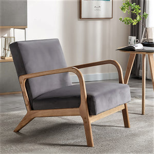 English Elm Classic Mid Century Modern Accent Chair with Espresso Wood Frame, Plush Microfiber Cushioning & Retro Appeal Gray B2735P271043