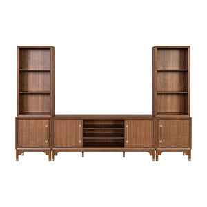 English Elm Mid-Century Hepburne Entertainment Center Walnut Finish LED Piers Gold Legs Adjustable Shelves 79" B2741S00661