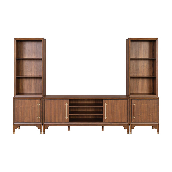 English Elm Mid-Century Hepburne Entertainment Center Walnut Finish LED Piers Gold Legs Adjustable Shelves 79" B2741S00661