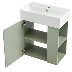 English Elm 21.6 inch Modern Floating Bathroom Vanity with Ceramic Basin, Wave Door, Rose Gold Handle Green N729P170388F