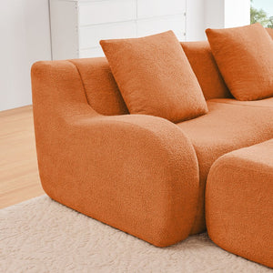 English Elm Three-Seat Modular Sofa with Plush Teddy Fabric, No Assembly, Ergonomic Curved Armrests & Non-Slip Base Orange W714S01452