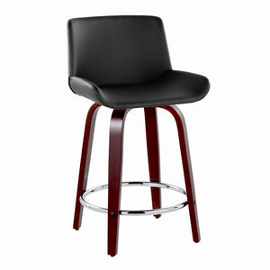 English Elm Fixed-height Swivel Counterstools Mid-century Mahogany Legs Chrome Footrest Set of 2 Black B202S01765