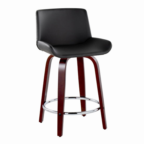English Elm Fixed-height Swivel Counterstools Mid-century Mahogany Legs Chrome Footrest Set of 2 Black B202S01765